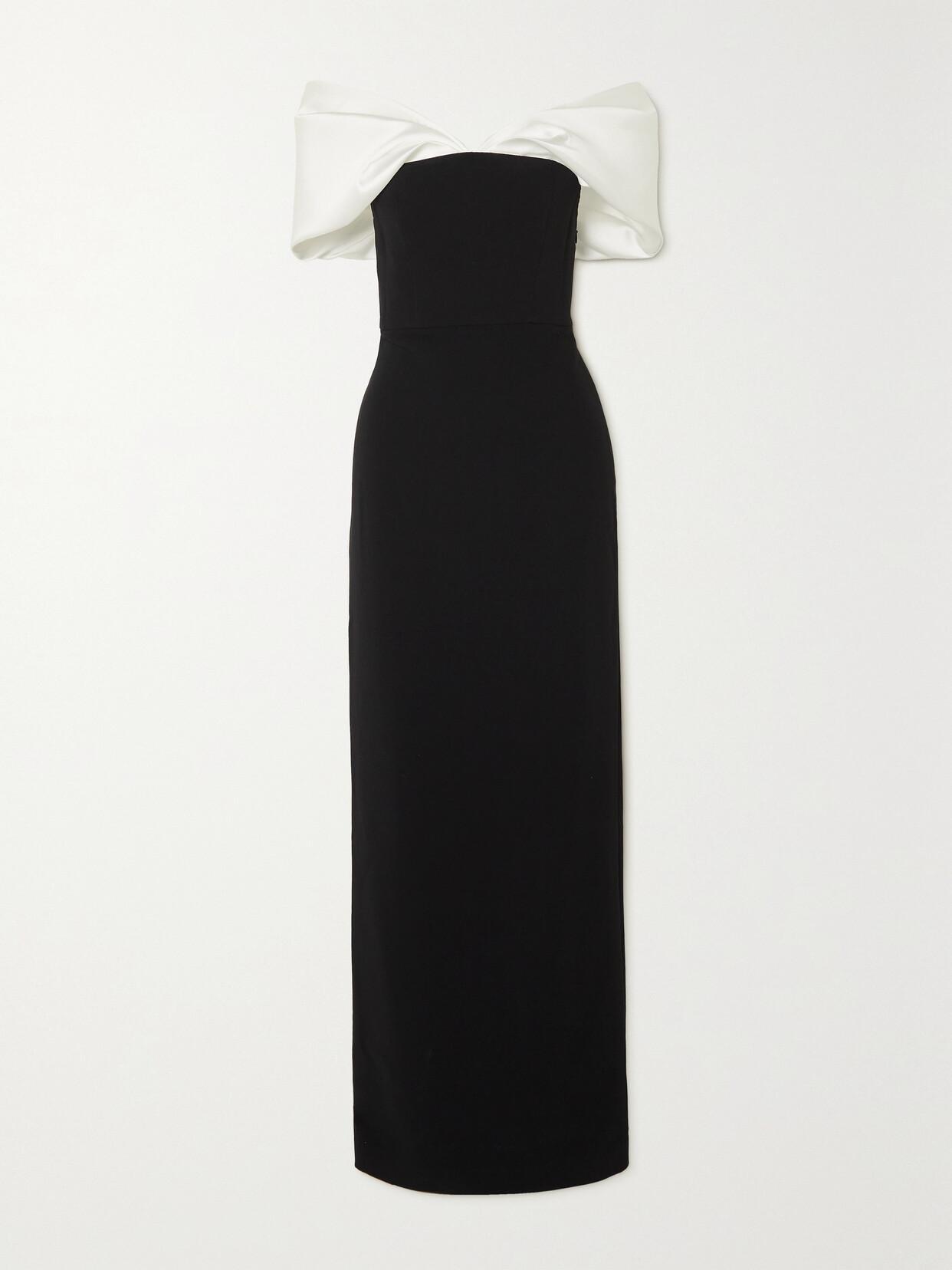 SOLACE LONDON Dakota Off-the-shoulder Crepe And Satin-twill Gown In Black Product Image