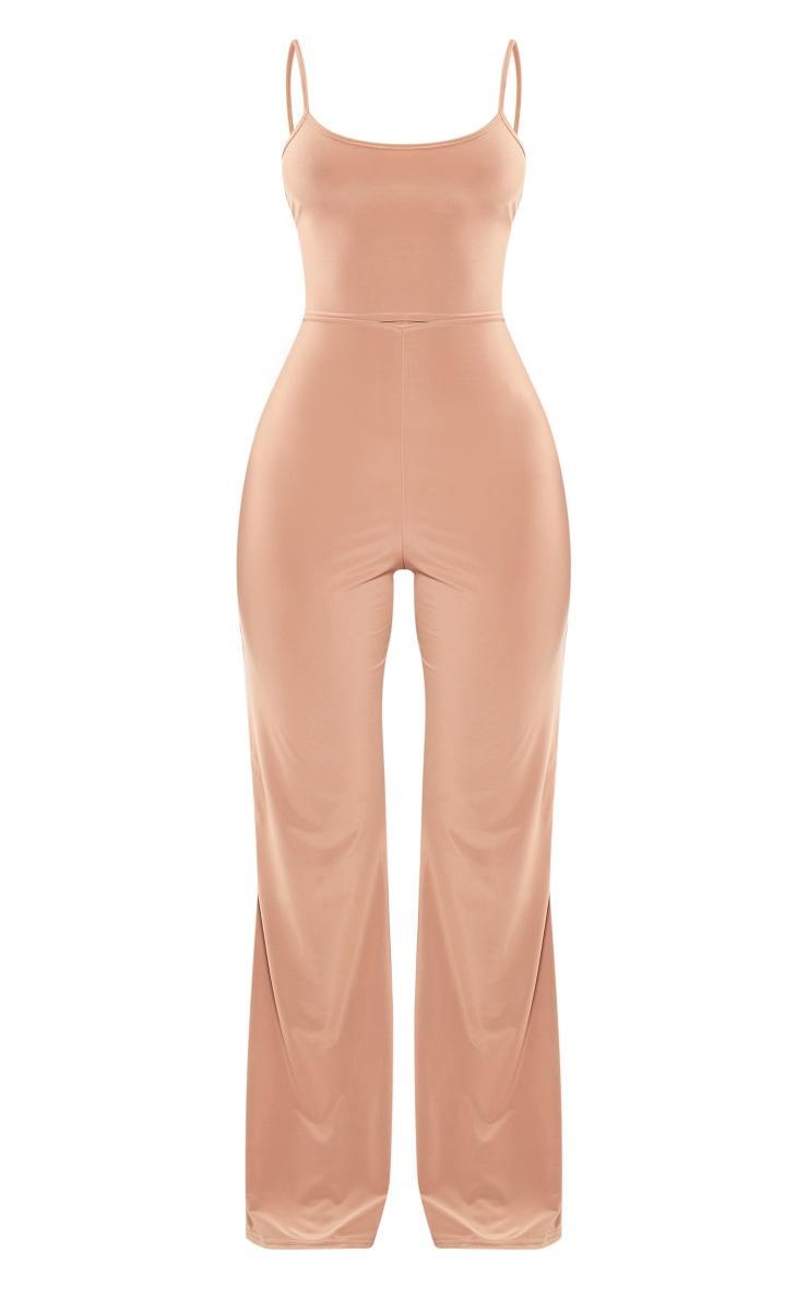 Petite Taupe Slinky Flared Jumpsuit Product Image