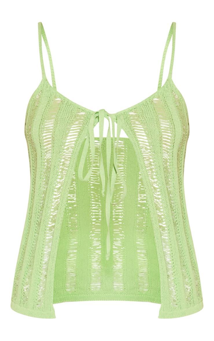 Lime Laddering Crochet Front Tie Strappy Top Product Image