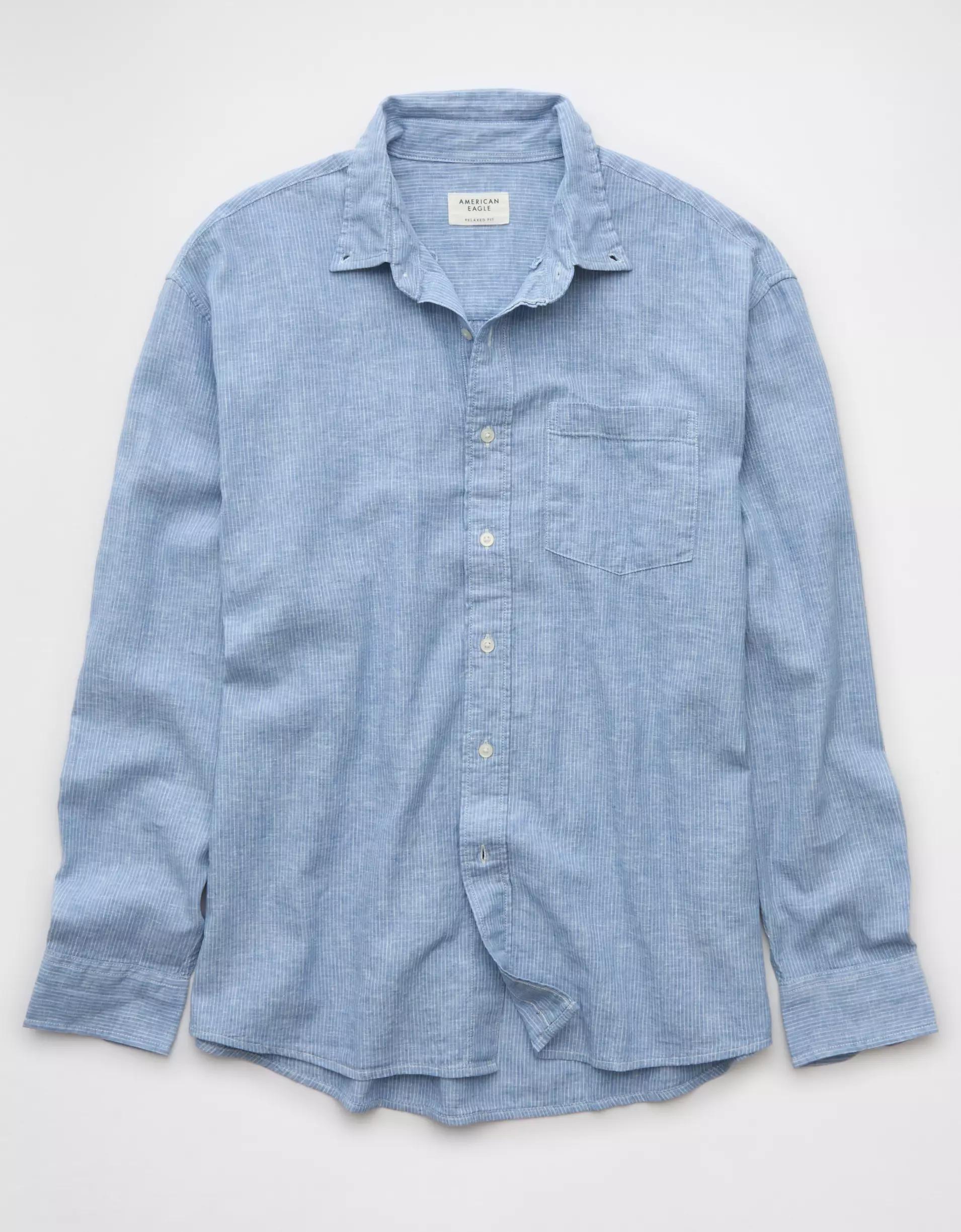 AE Everyday Relaxed Linen-Blend Button-Up Shirt Product Image