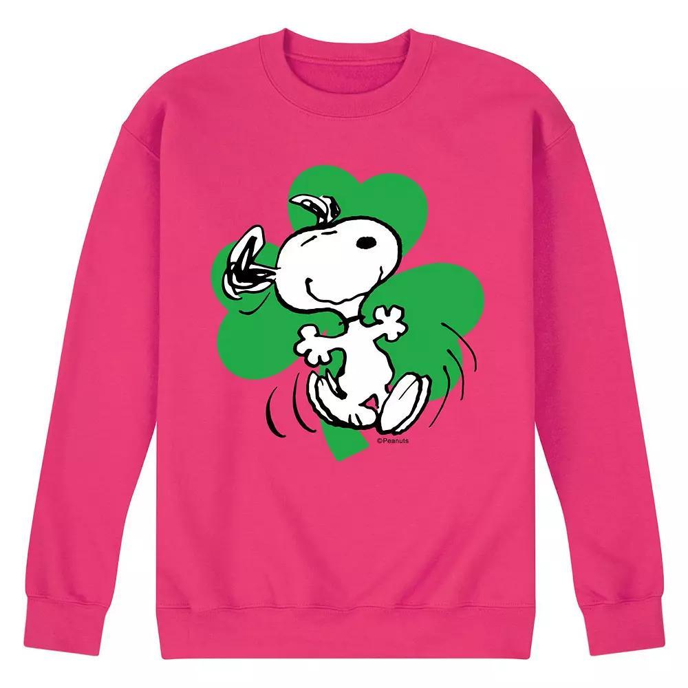 Men's Peanuts Dancing Snoopy Shamrock Fleece Sweatshirt, Size: XXL, Pink Product Image