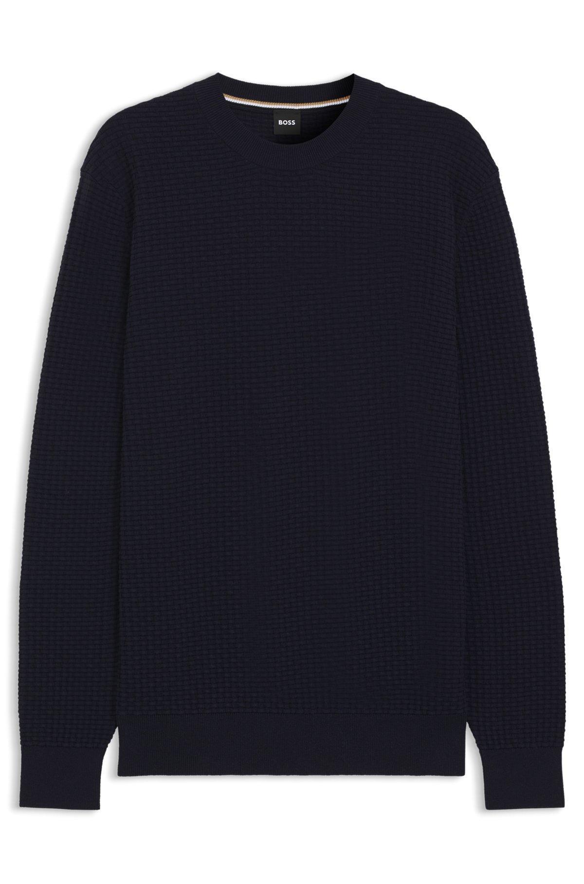 BOSS - Cotton sweater with mixed structures - Dark Blue Product Image