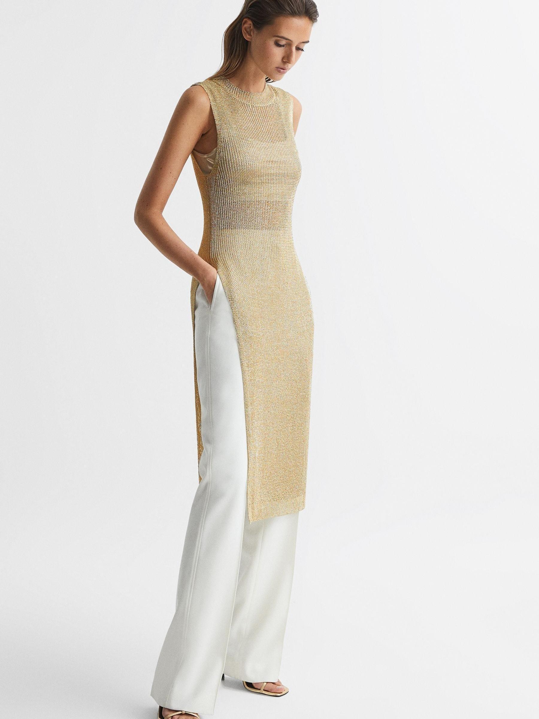 Metallic Open Knit Tunic in Bronze Product Image