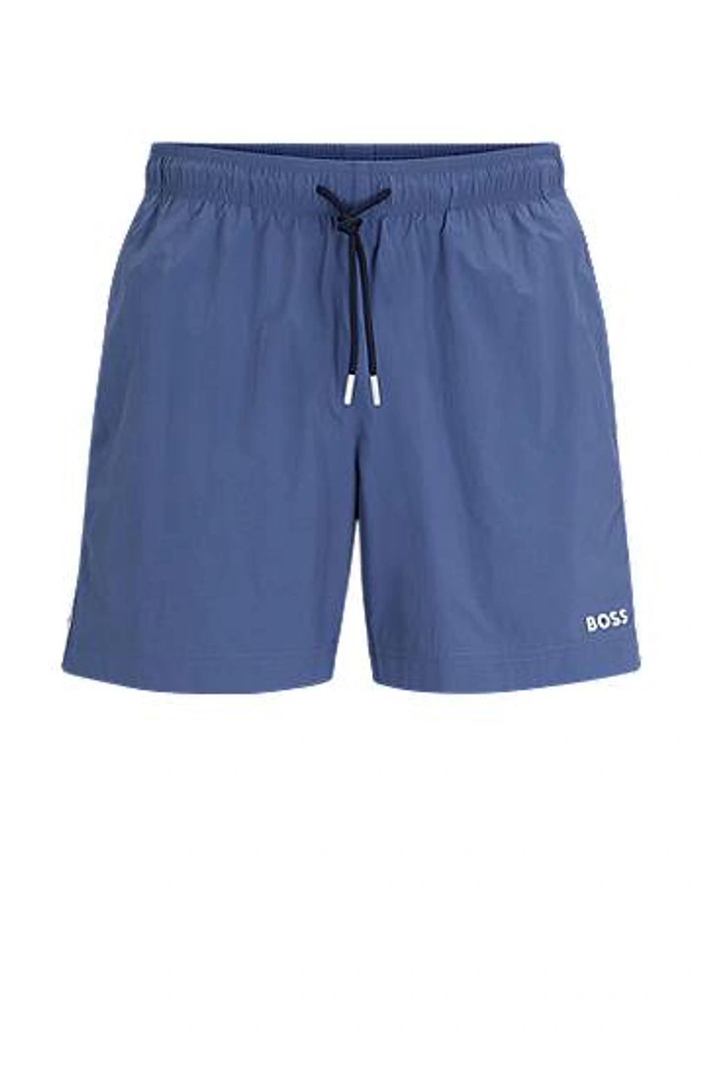 HUGO BOSS Logo Swim Shorts With Side Stripes And Logo In Blue Product Image