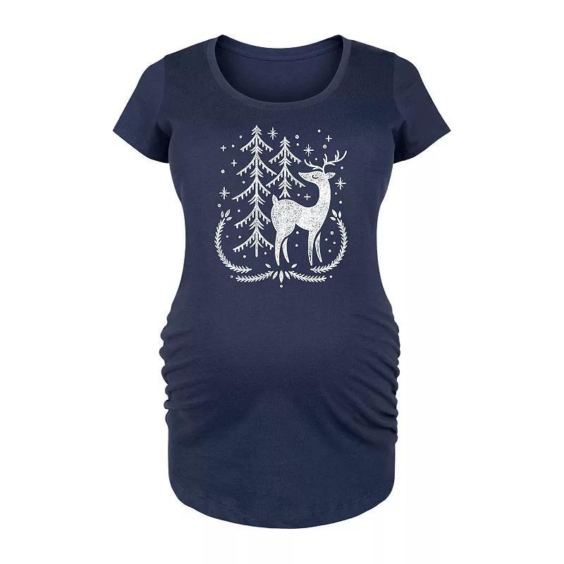 Maternity Scandinavian Winter Deer Graphic Tee, Womens Blue Product Image