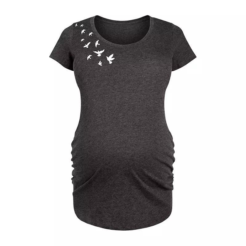 Maternity Flying Birds Graphic Tee, Womens Heather Grey Product Image