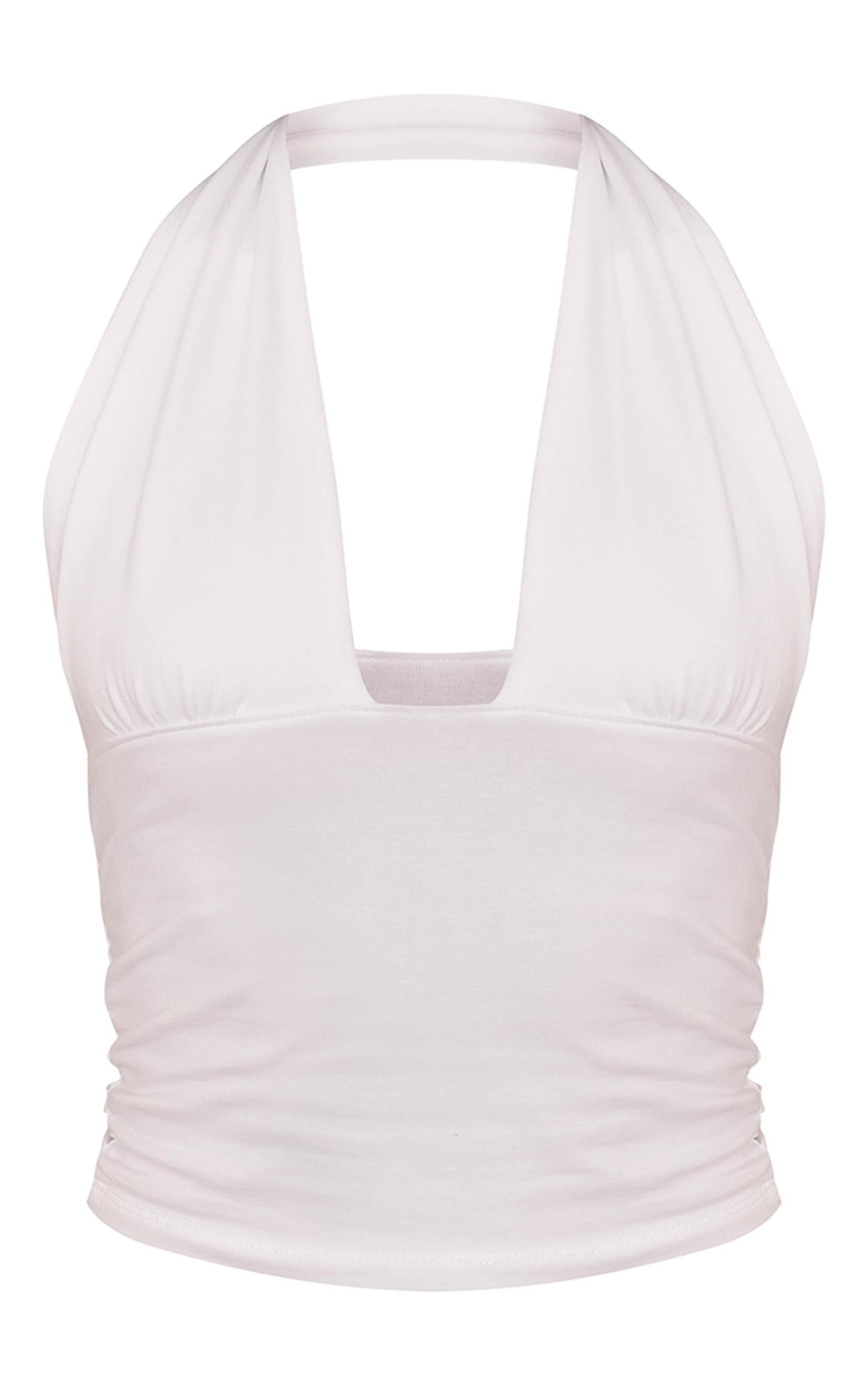 White Soft Cotton Plunge Sleeveless Top Product Image