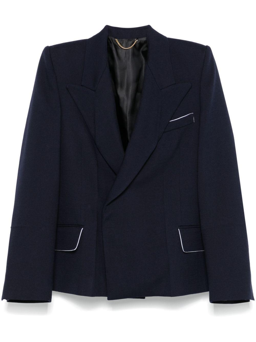 Pointed Shoulder Blazer In Blue Product Image