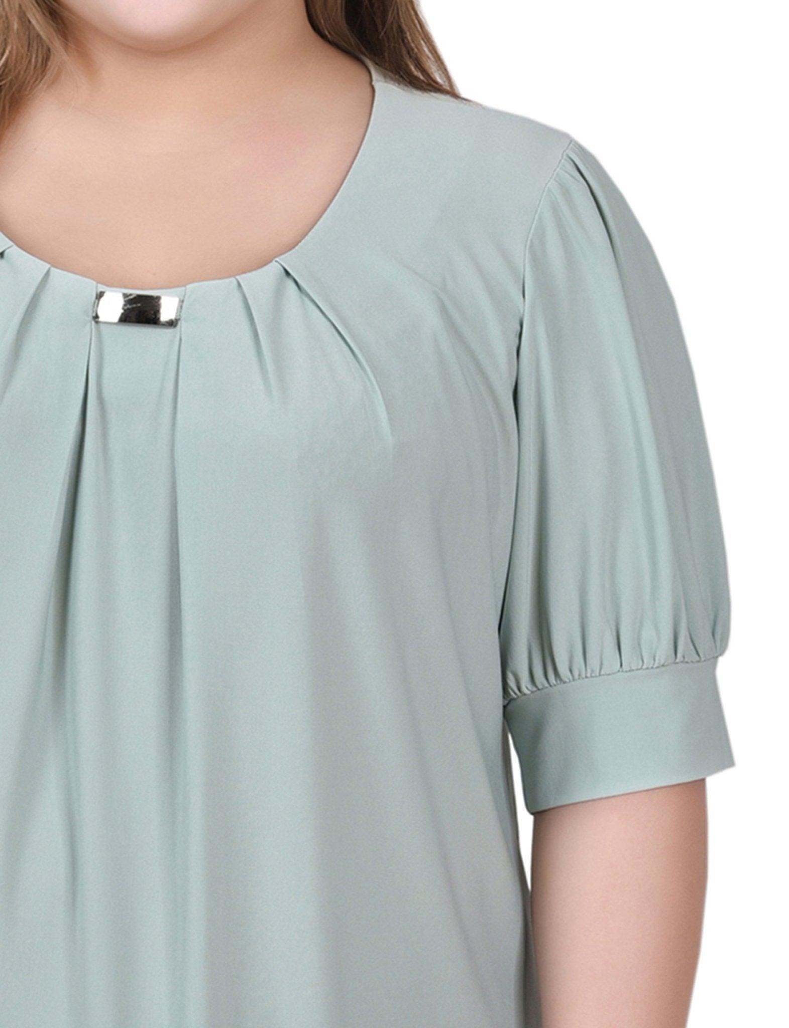 Frosty Green Short Sleeve Balloon Sleeve Top With Hardware - Plus Product Image