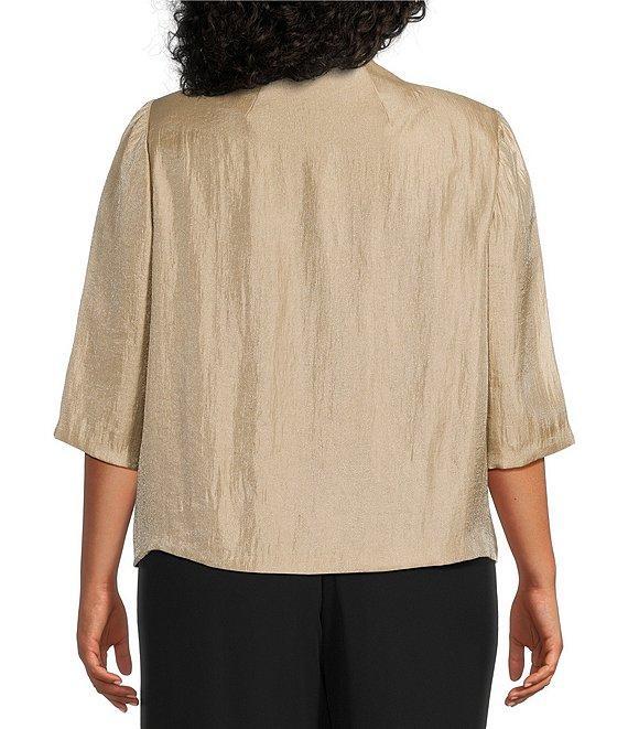 Alex Evenings Plus Size 3/4 Sleeve V-Neck Asymmetric Overlay Hem Blouse Product Image