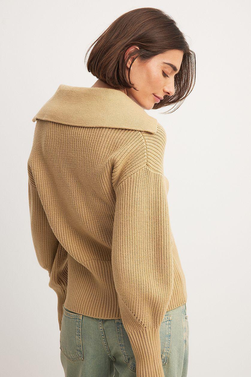 V-neck Knitted Collar Sweater Product Image