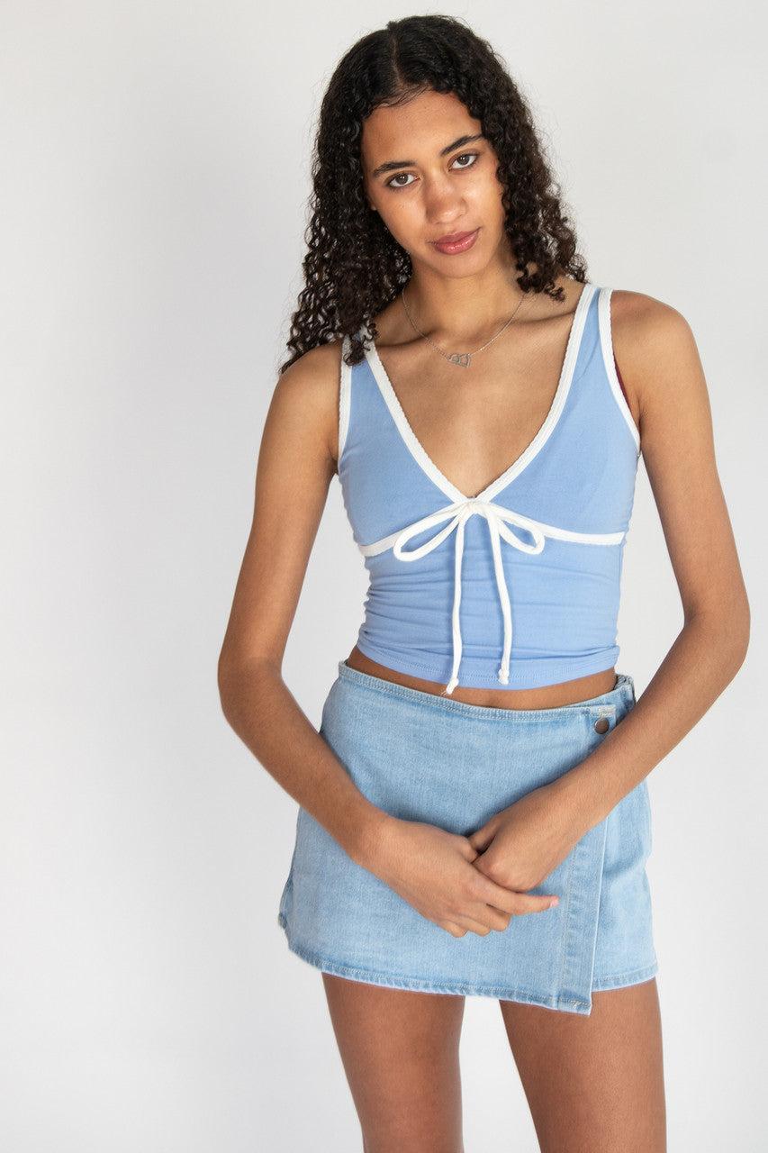 Tie Front Scallop Trim Tank Top Product Image