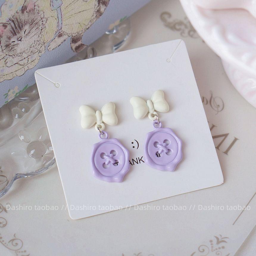 Bow Button Drop Earring / Clip-On Earring Product Image