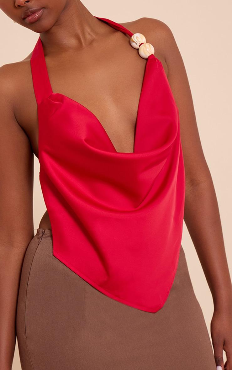 Red Satin Bead Detail Backless Top Product Image