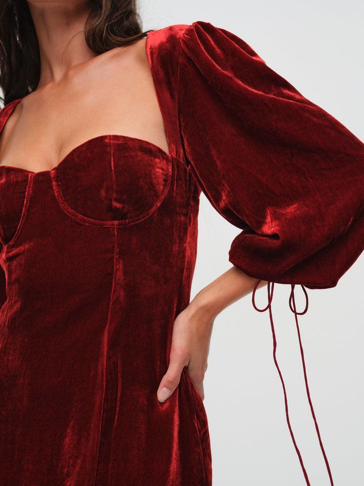 Nadine Velvet Mini Dress — Red Product Image