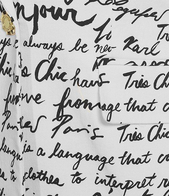 KARL LAGERFELD PARIS Woven Signature Script Print Notch Lapel Long Sleeve One-Button Jacket Product Image