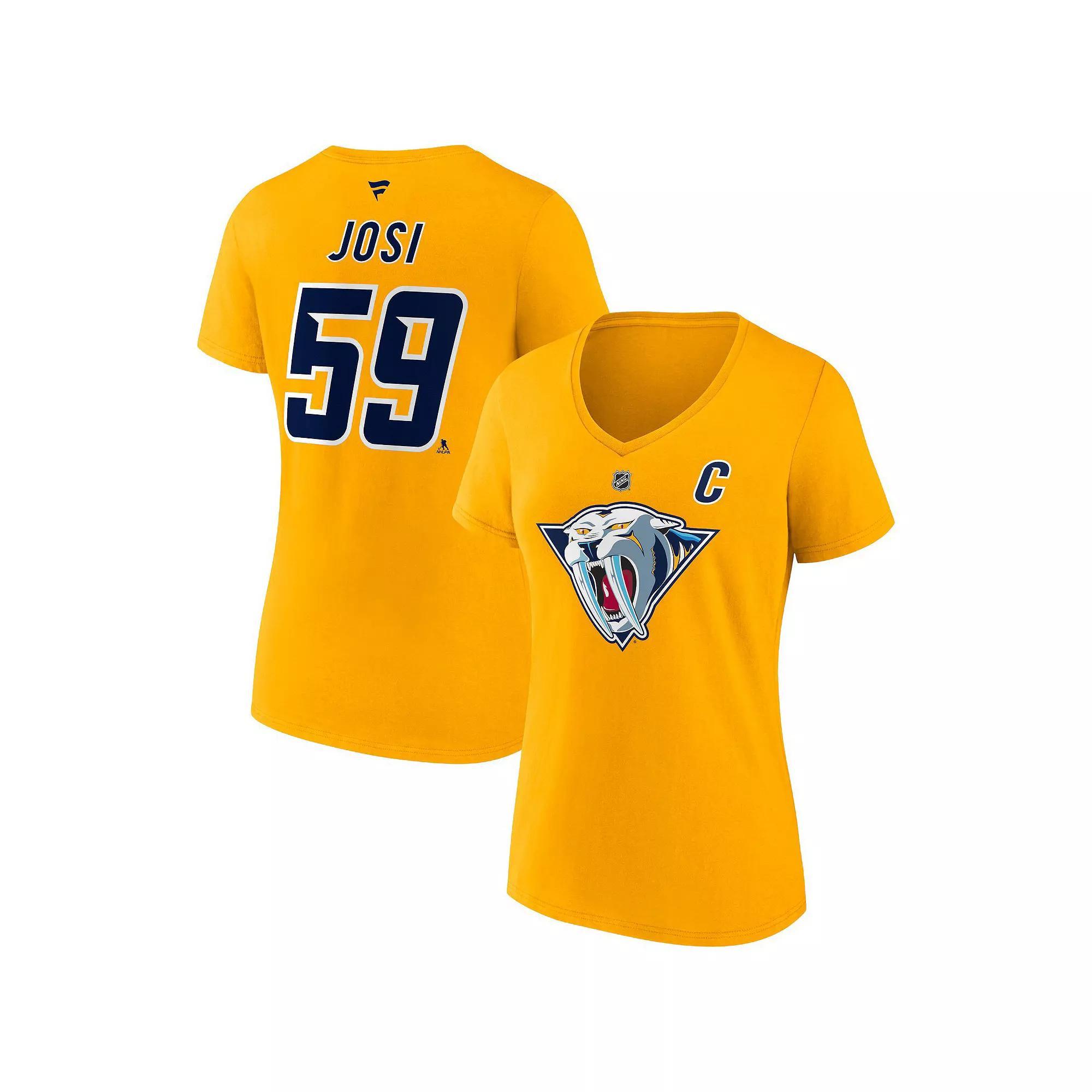 Women's Fanatics Branded Roman Josi Yellow Nashville Predators Special Edition 2.0 Name & Number V-Neck T-Shirt,  Product Image