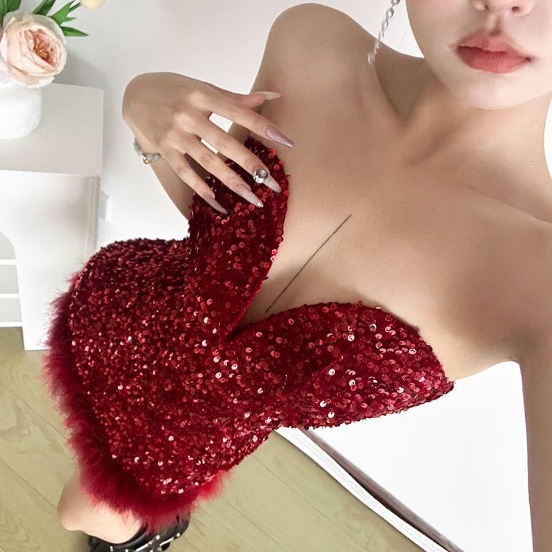 Sweetheart Neckline Glitter Mini Bodycon Dress Product Image