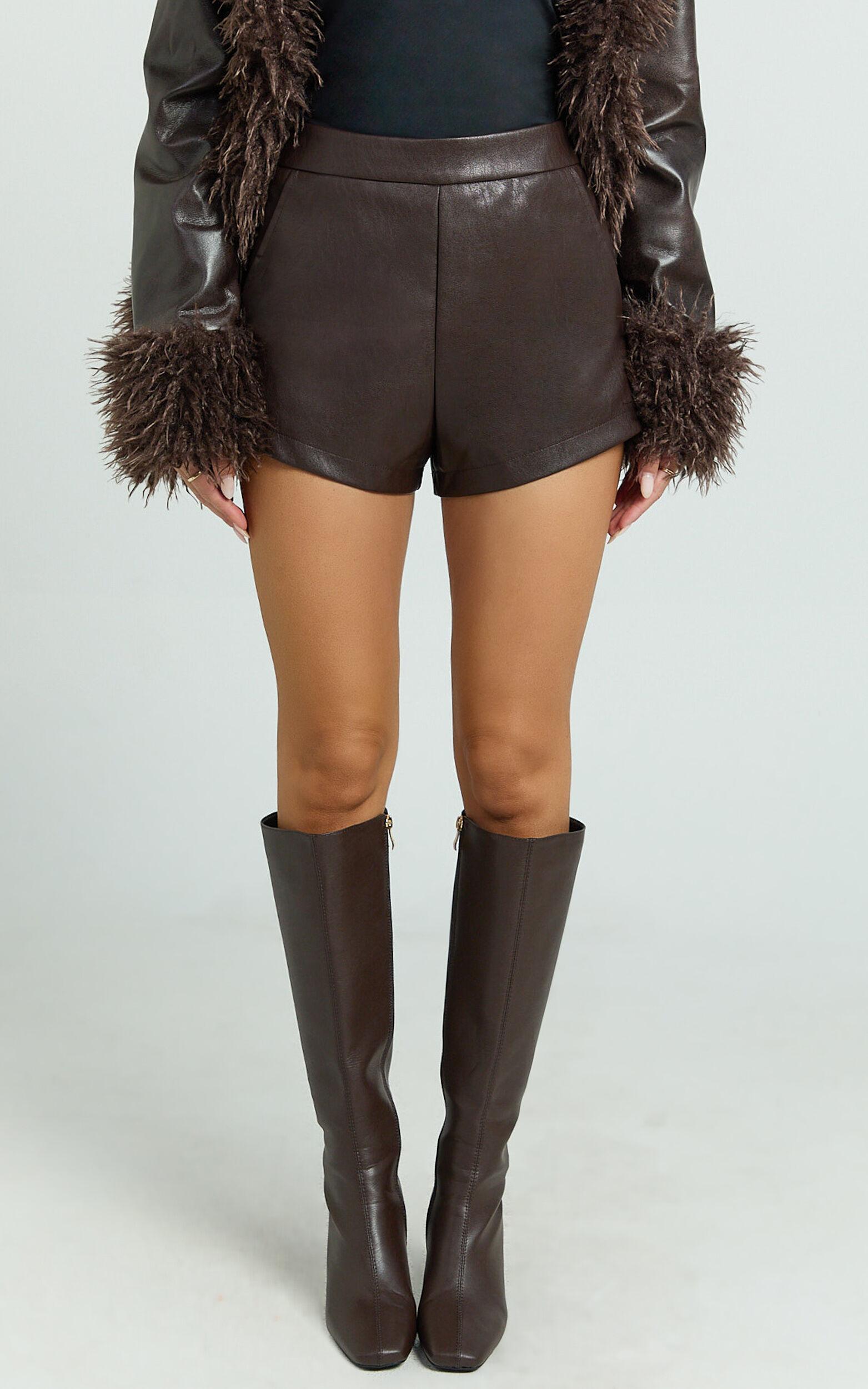 Rosetta Shorts - PU Fitted Micro Shorts in Chocolate Product Image