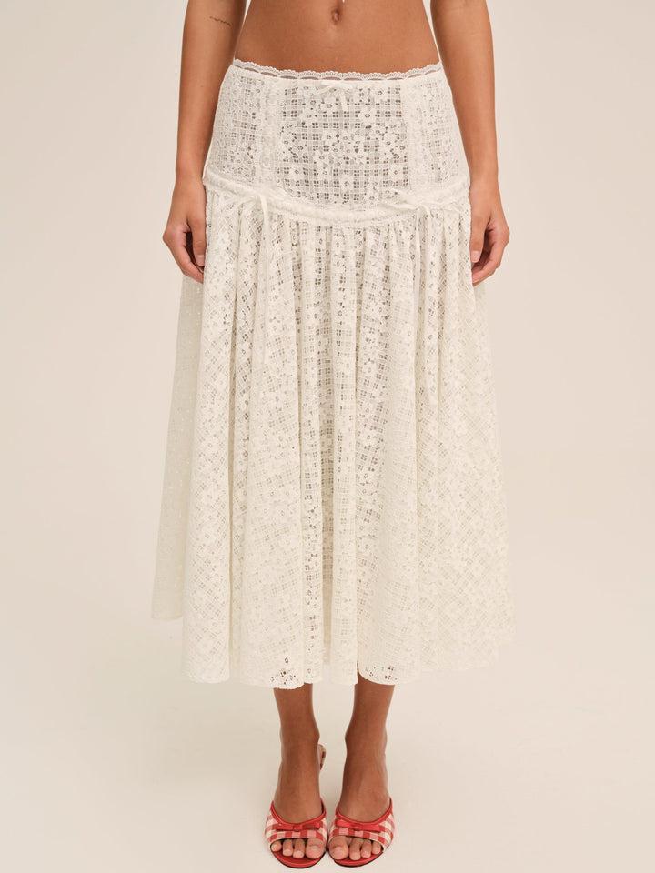 Daisy Lace Midi Skirt — White Product Image