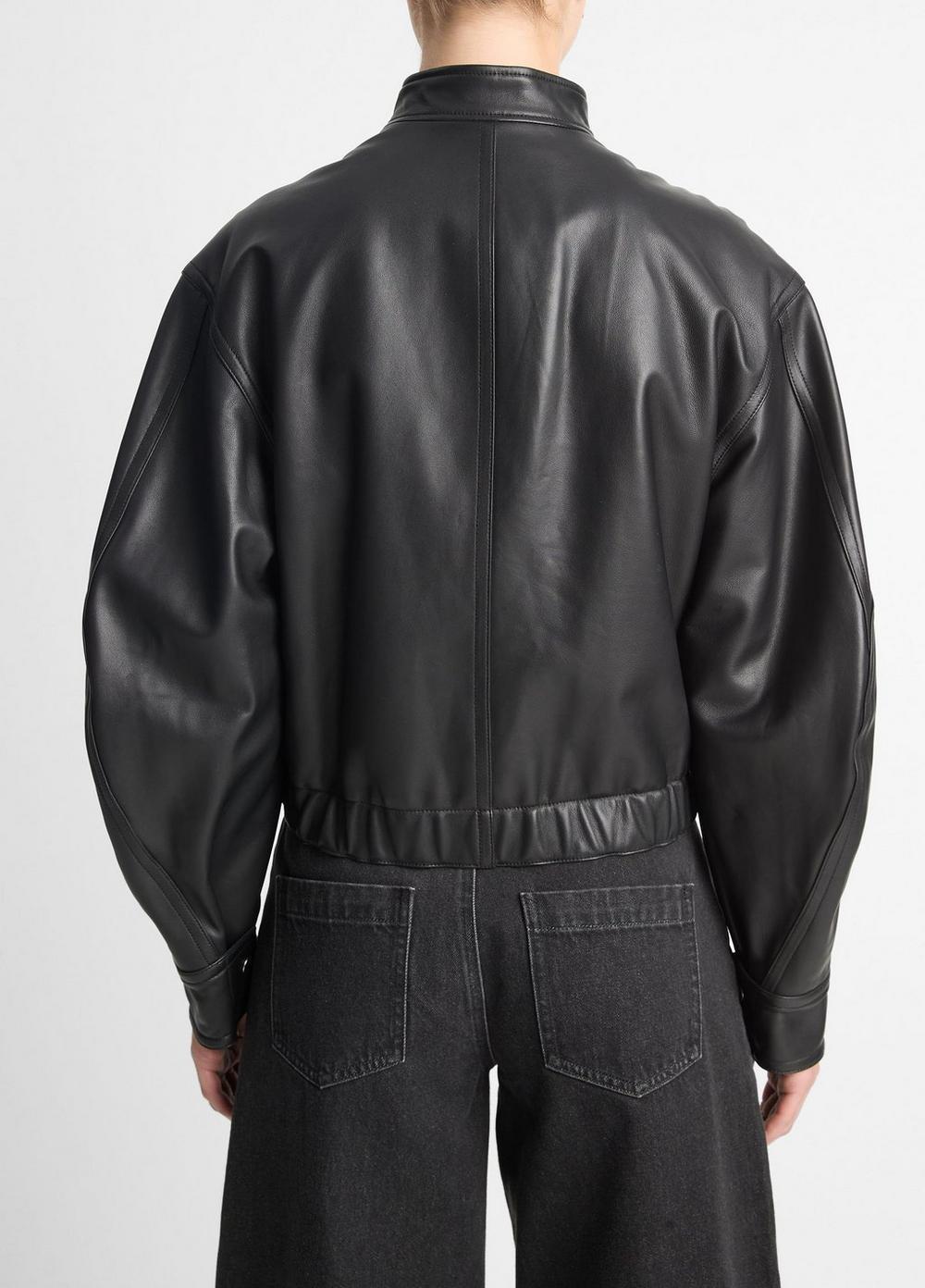 Leather Cropped Bomber Jacket Product Image