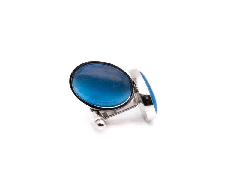 Blue Sliver Oval Men's Accessory Box Cuff Links, Tie Clip, Tie Pin 4 Piece Set Male Product Image