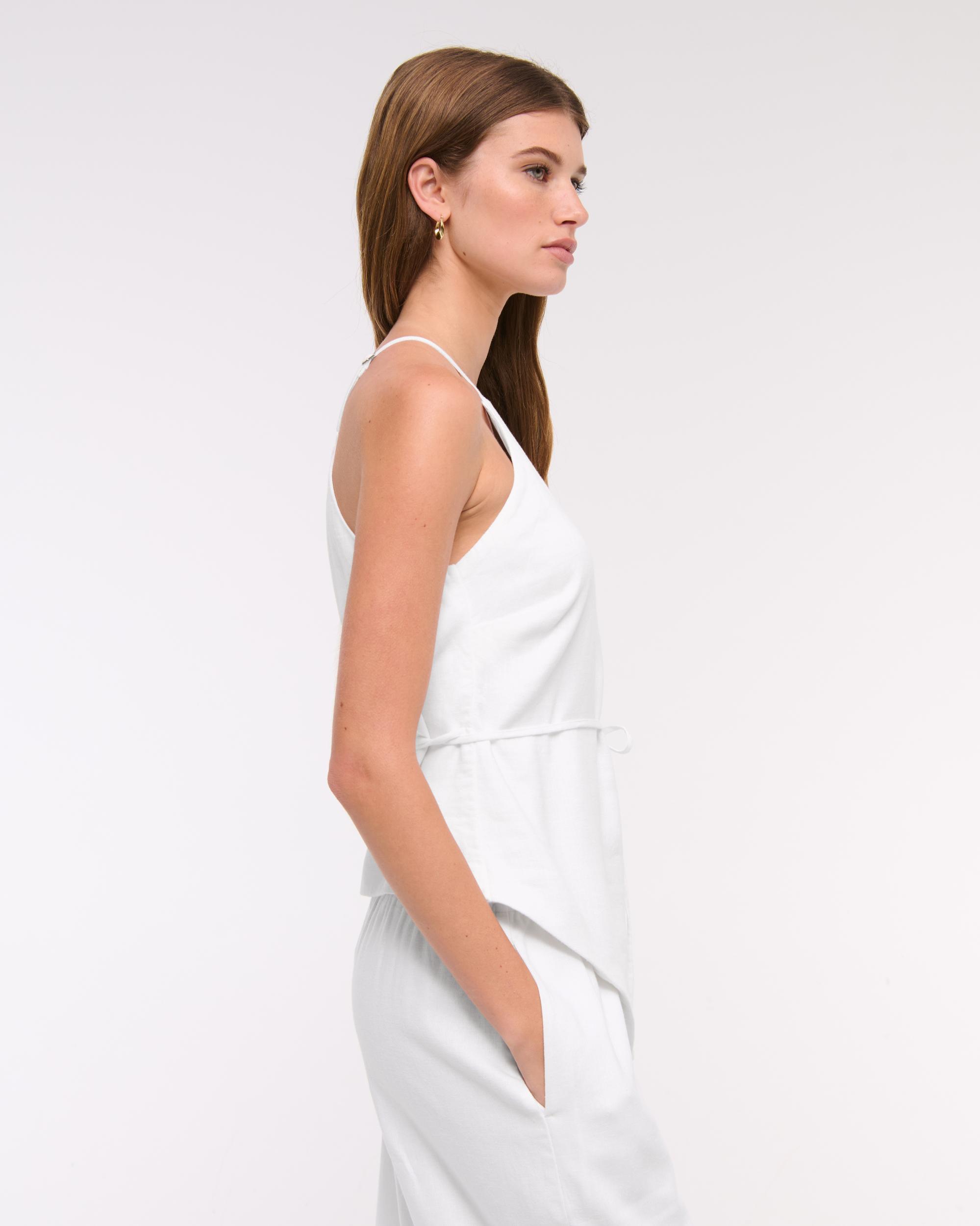 One-Shoulder Asymmetrical Linen-Blend Top Product Image