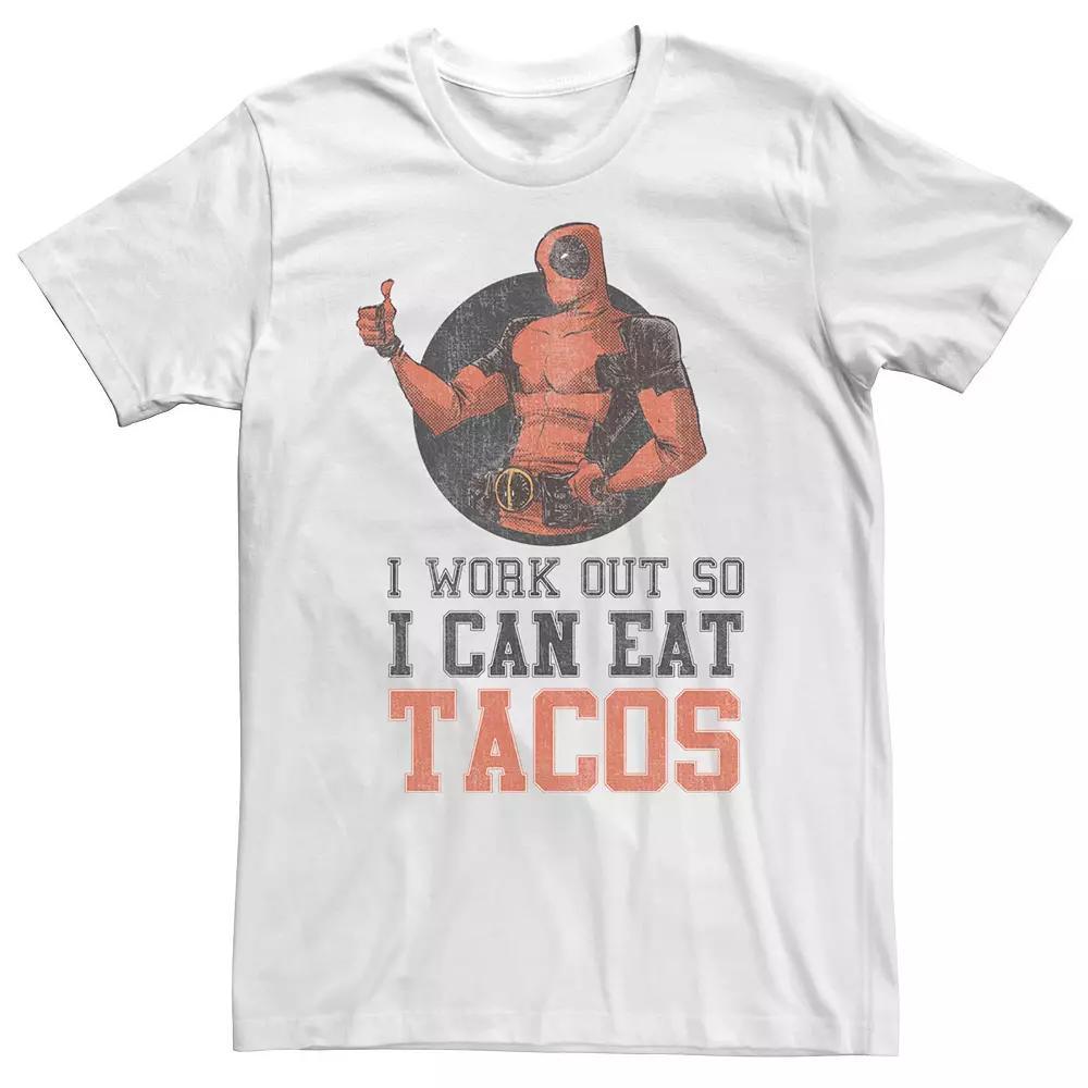 Big & Tall Marvel Deadpool "I Work Out So I Can Eat Tacos" Tee, Men's, Size: 3XL Tall, White Product Image