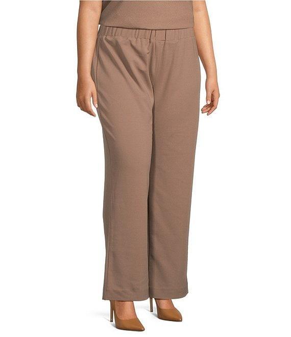 Ming Wang Plus Size Deco Stretch Crepe Back Slit Hem Pants Product Image