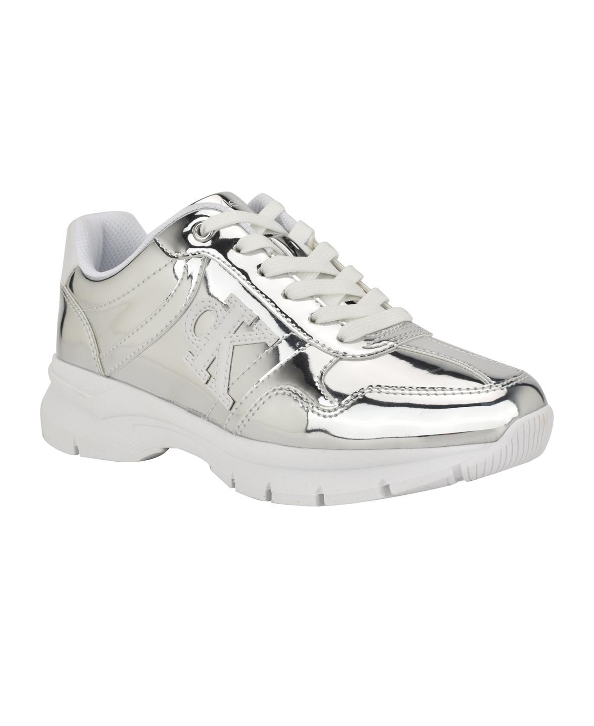 Calvin Klein Womens Caius Round Toe Lace-Up Casual Sneakers - White Product Image