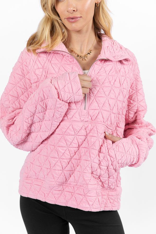 Love Is Everything Pink Quilted Quarter Zip Pullover SALE Product Image