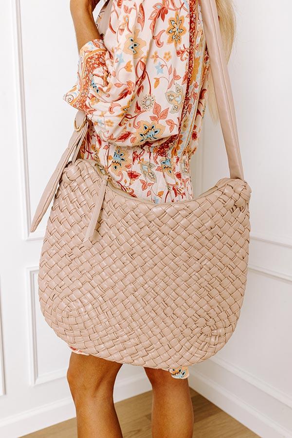 Chic Feeling Faux Leather Woven Tote In Iced Latte Product Image