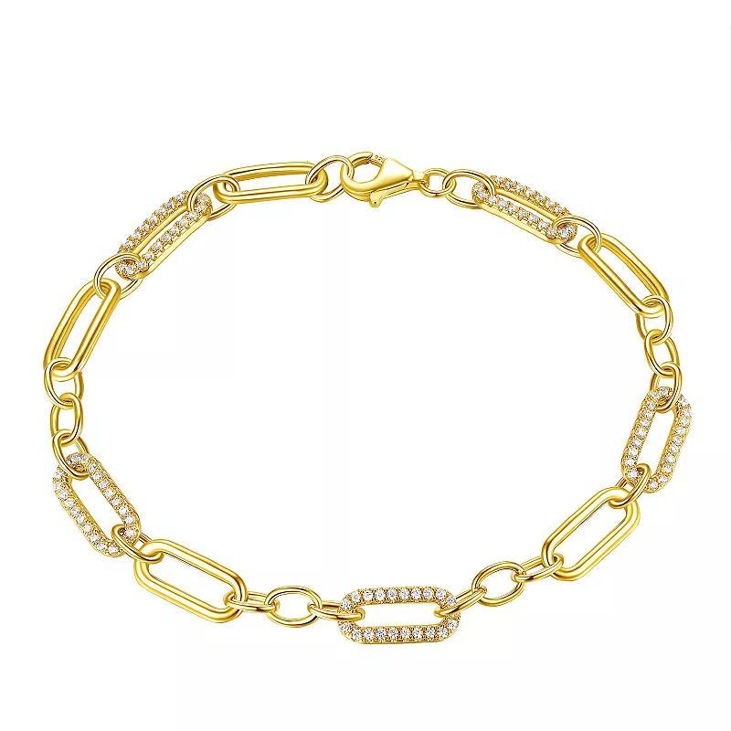 14k Gold Over Silver Cubic Zirconia Link Chain Bracelet, Womens Sterling Silver Product Image