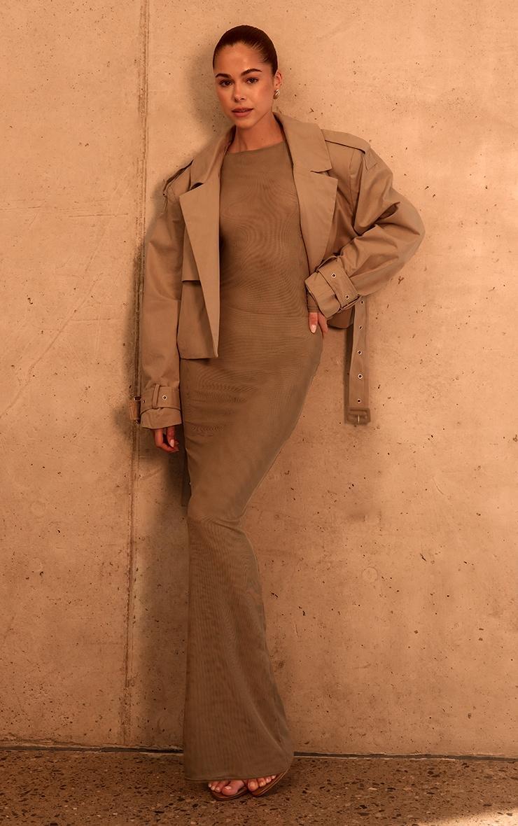 PLT Label Taupe Belt Detail Cropped Trench Coat Product Image