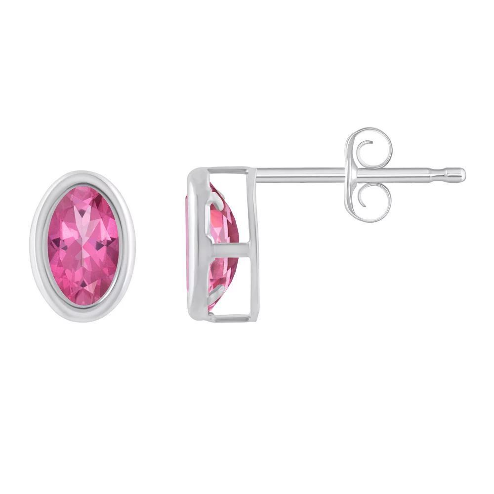 Celebration Gems Sterling Silver Oval Gemstone Stud Earrings, Women's, Pink Topaz Product Image