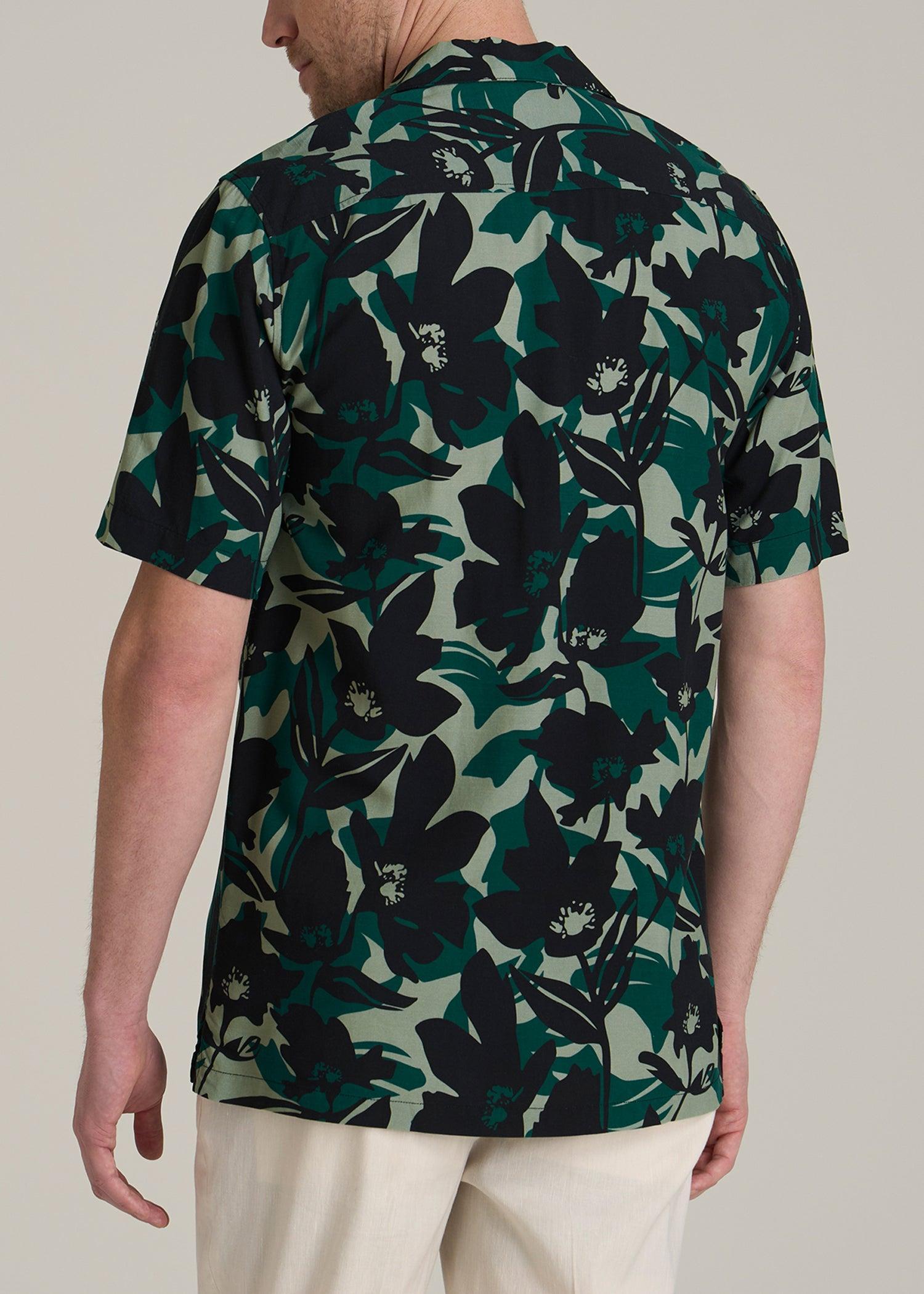Short Sleeve Resort Shirt for Tall Men in Green and Black Floral Male Product Image