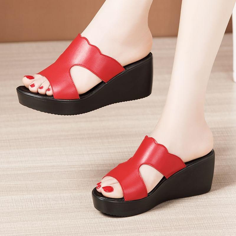 Cutout Platform Wedge Slide Sandals Product Image