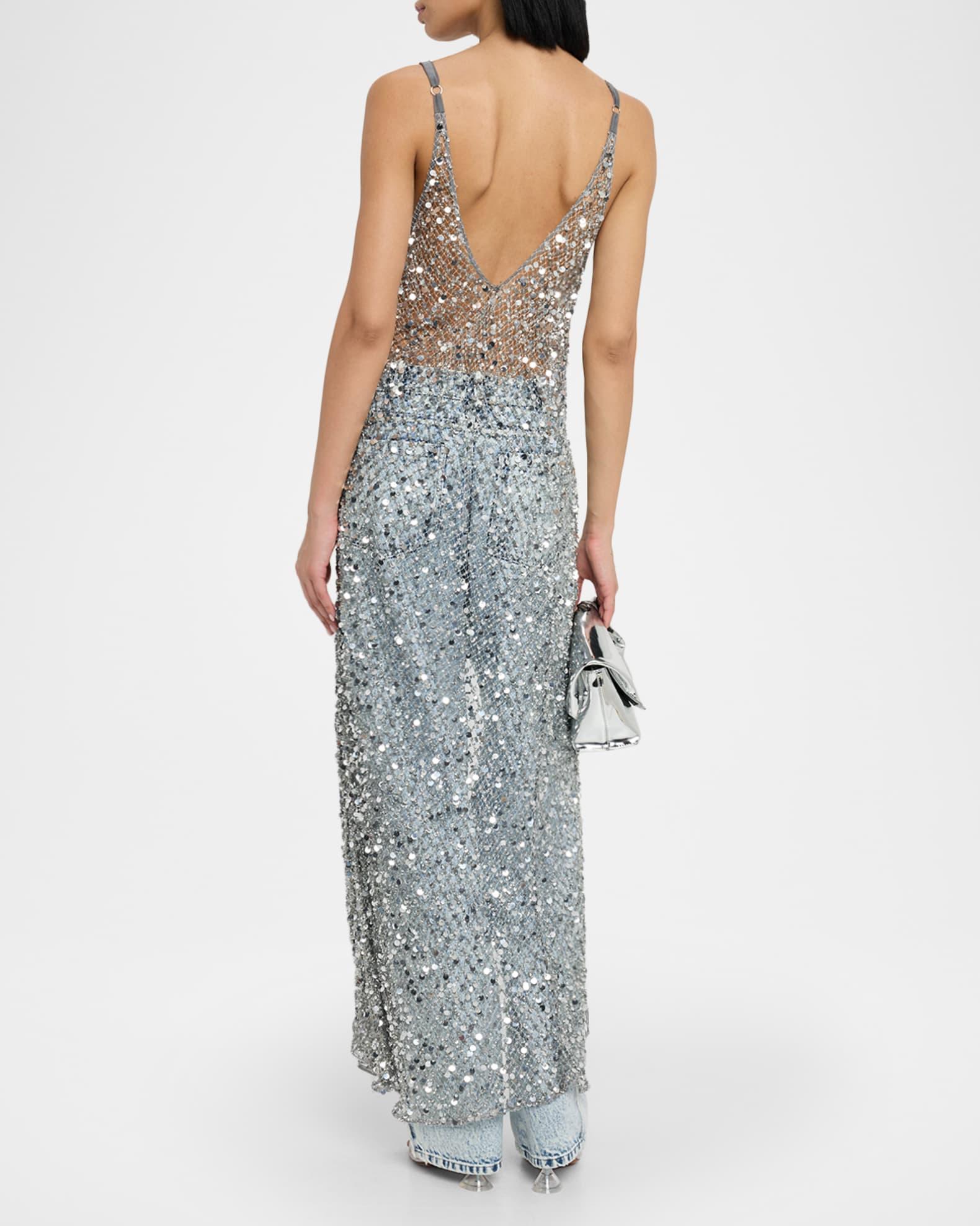 V-Neck Sequined Net Mesh Long Cami Product Image