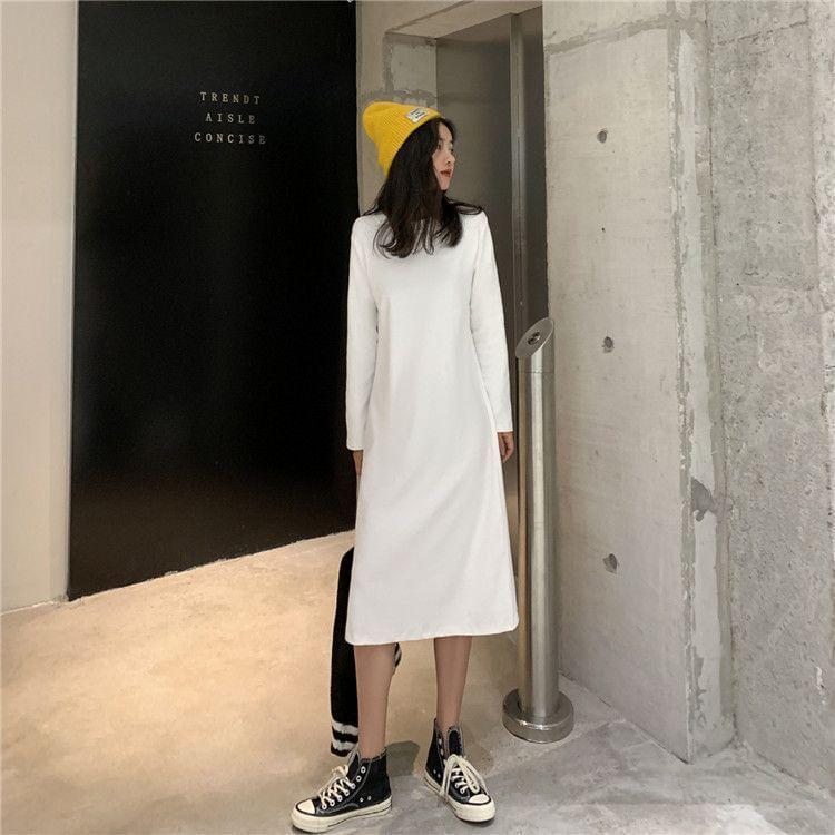 Long-Sleeve Crew Neck Midi T-Shirt Dress Product Image