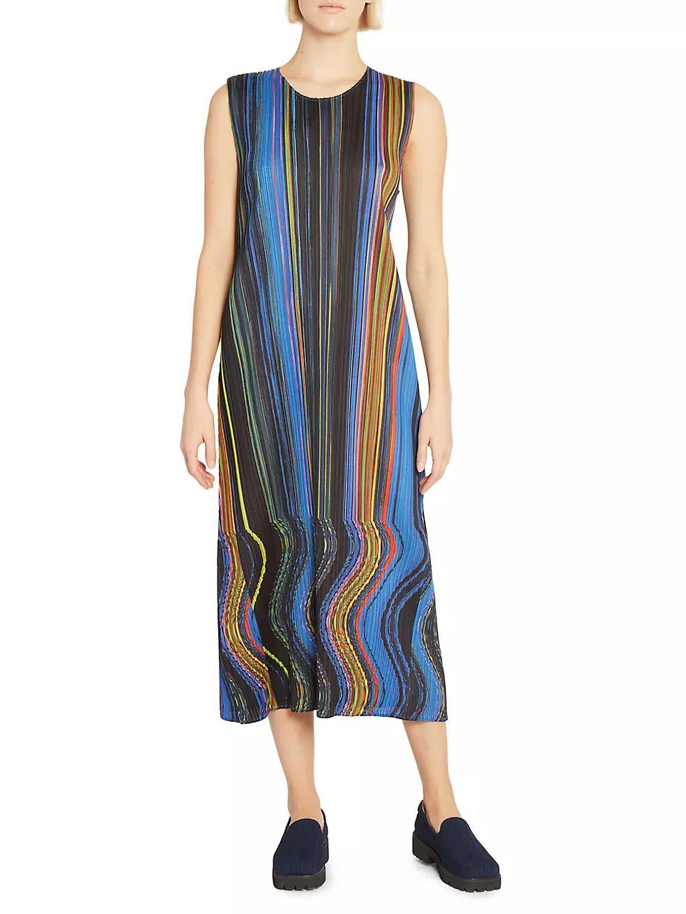 Warp Pleated Striped Midi-Dress Product Image