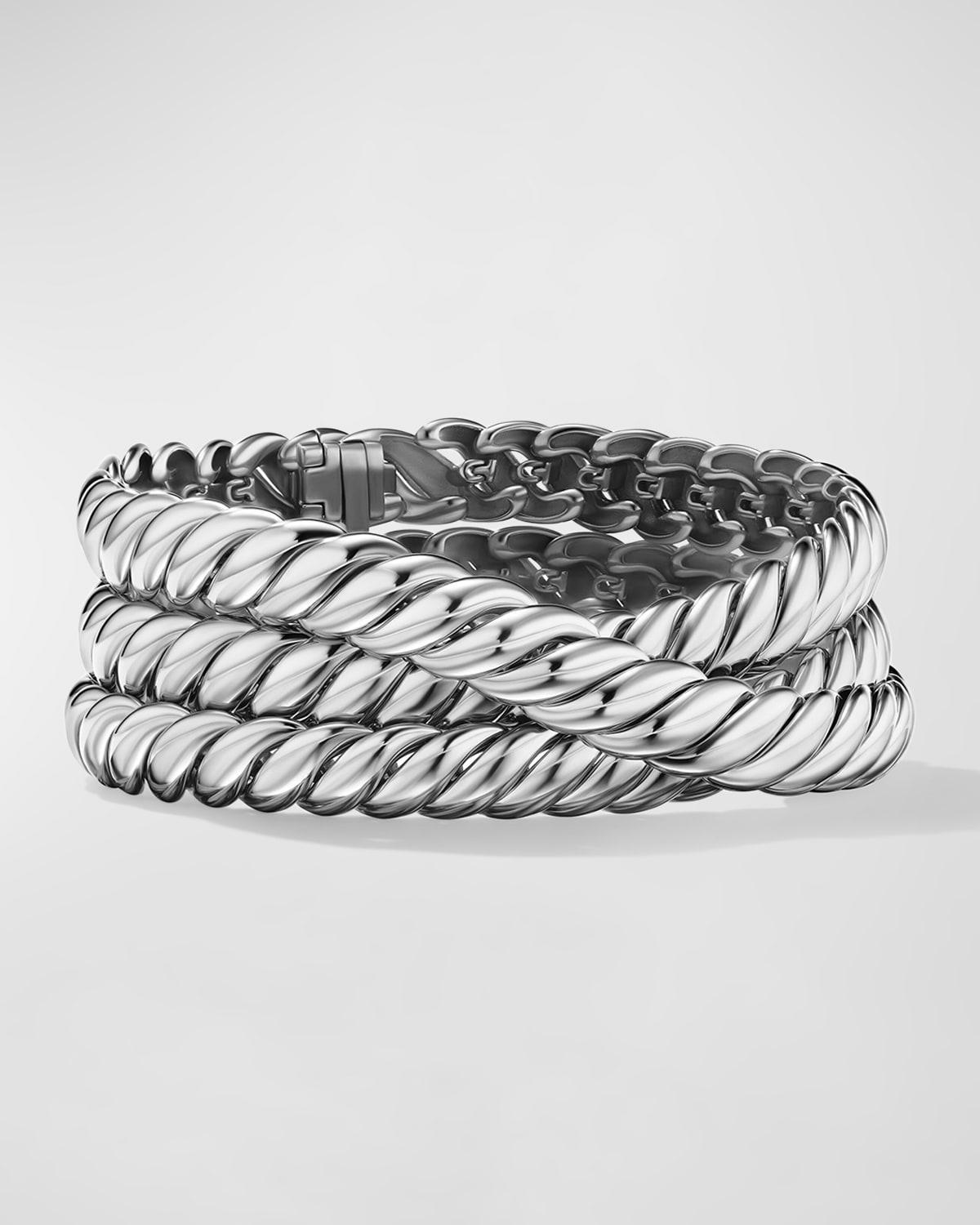 Womens Sculpted Cable Triple Wrap Bracelet in Sterling Silver Product Image