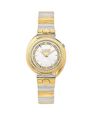 Versus By Versace Womens Tortona Crystal Two Hand Black Leather Strap Watch Product Image