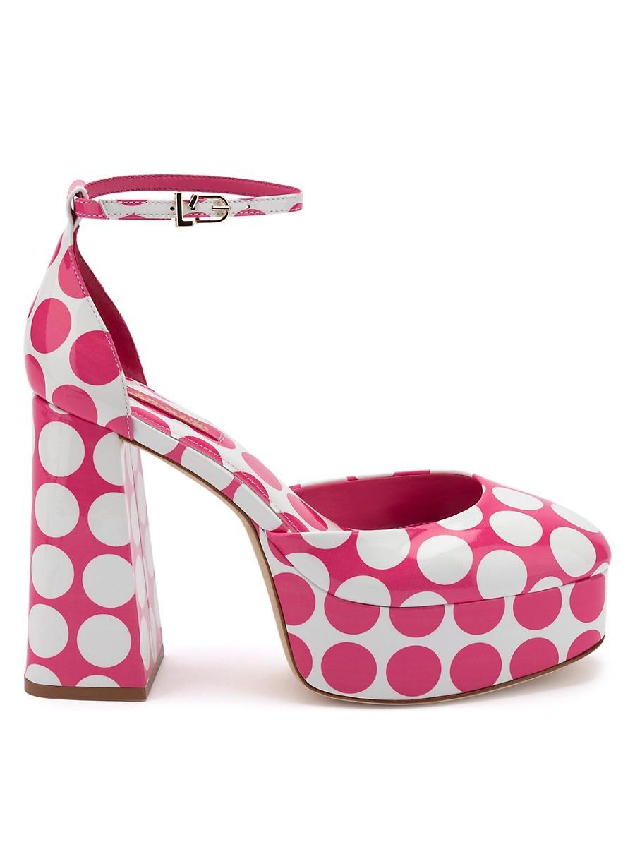 Womens Ari Polka Dot Patent Leather Ankle-Strap Platform Pumps Product Image