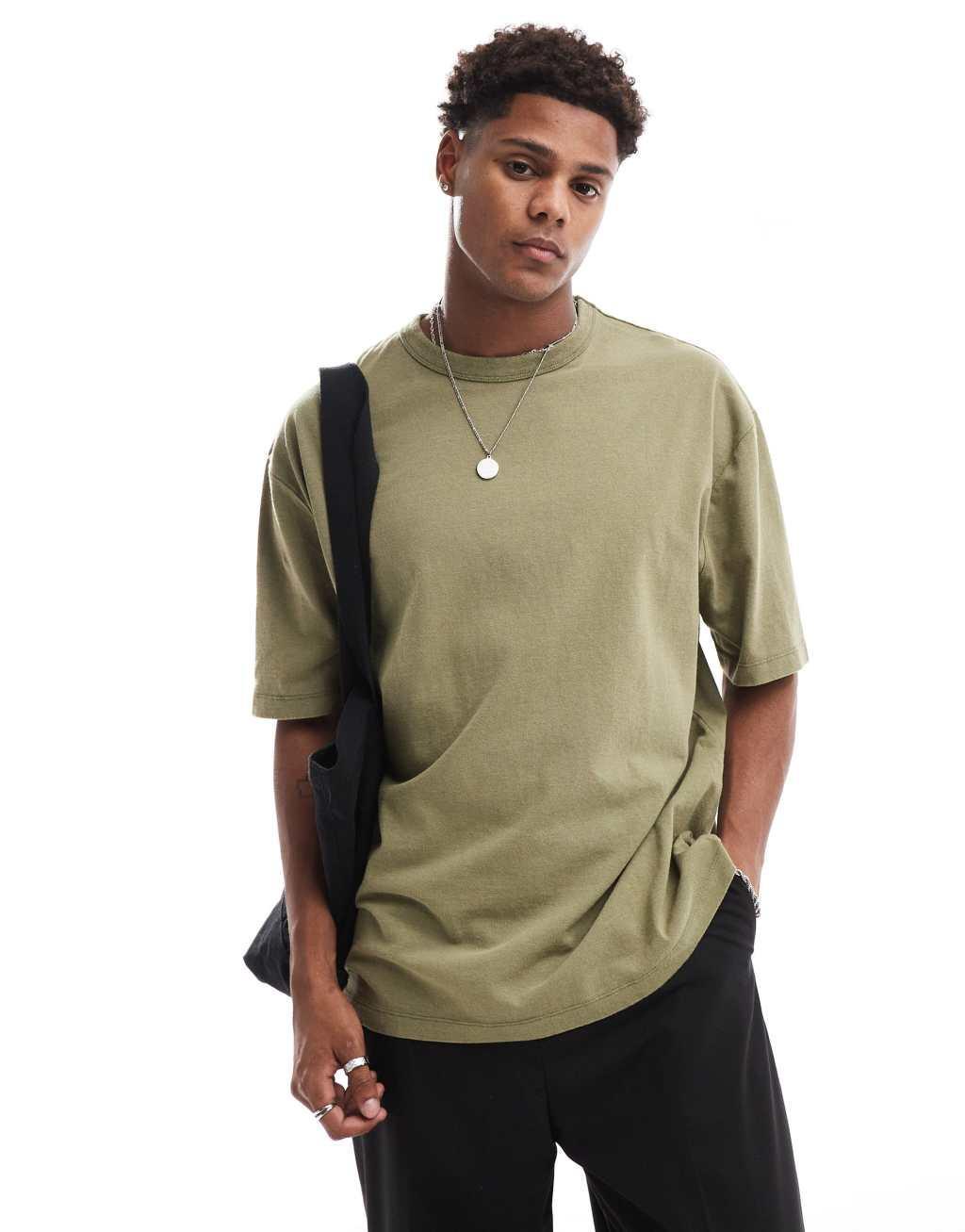 ASOS DESIGN oversized T-shirt in heavyweight 220gsm washed green with Monte Carlo back print Product Image