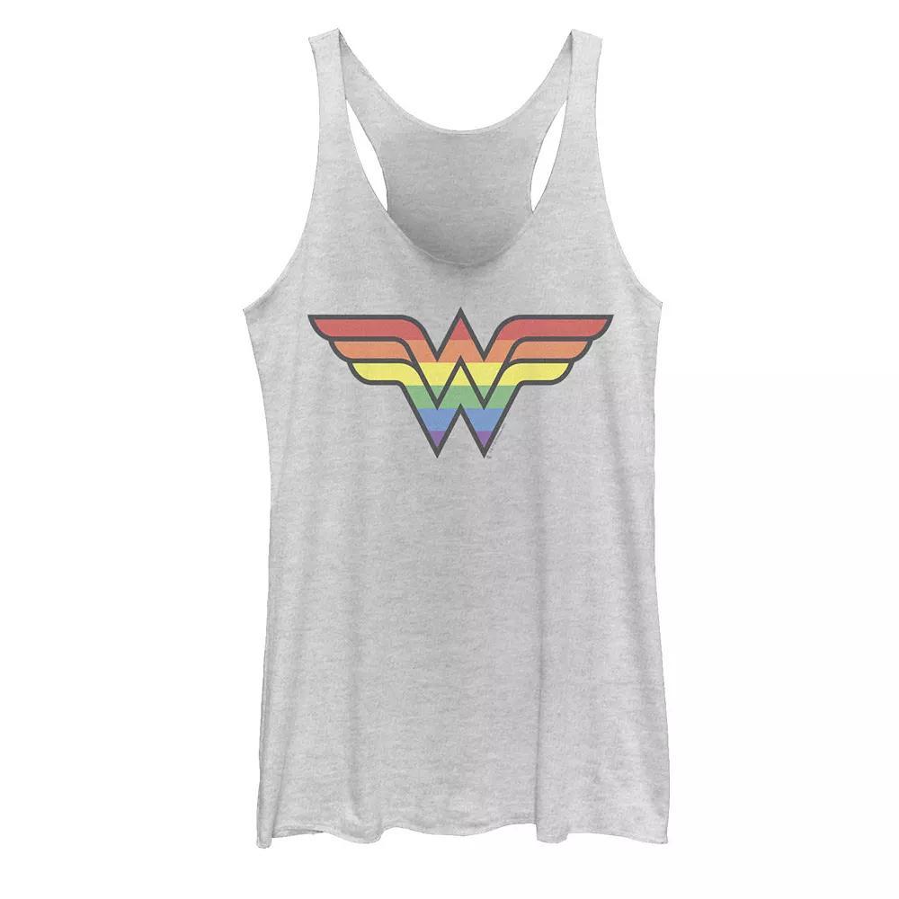 Juniors' Wonder Woman Rainbow Striped Logo Tank Top, Girl's,  Product Image