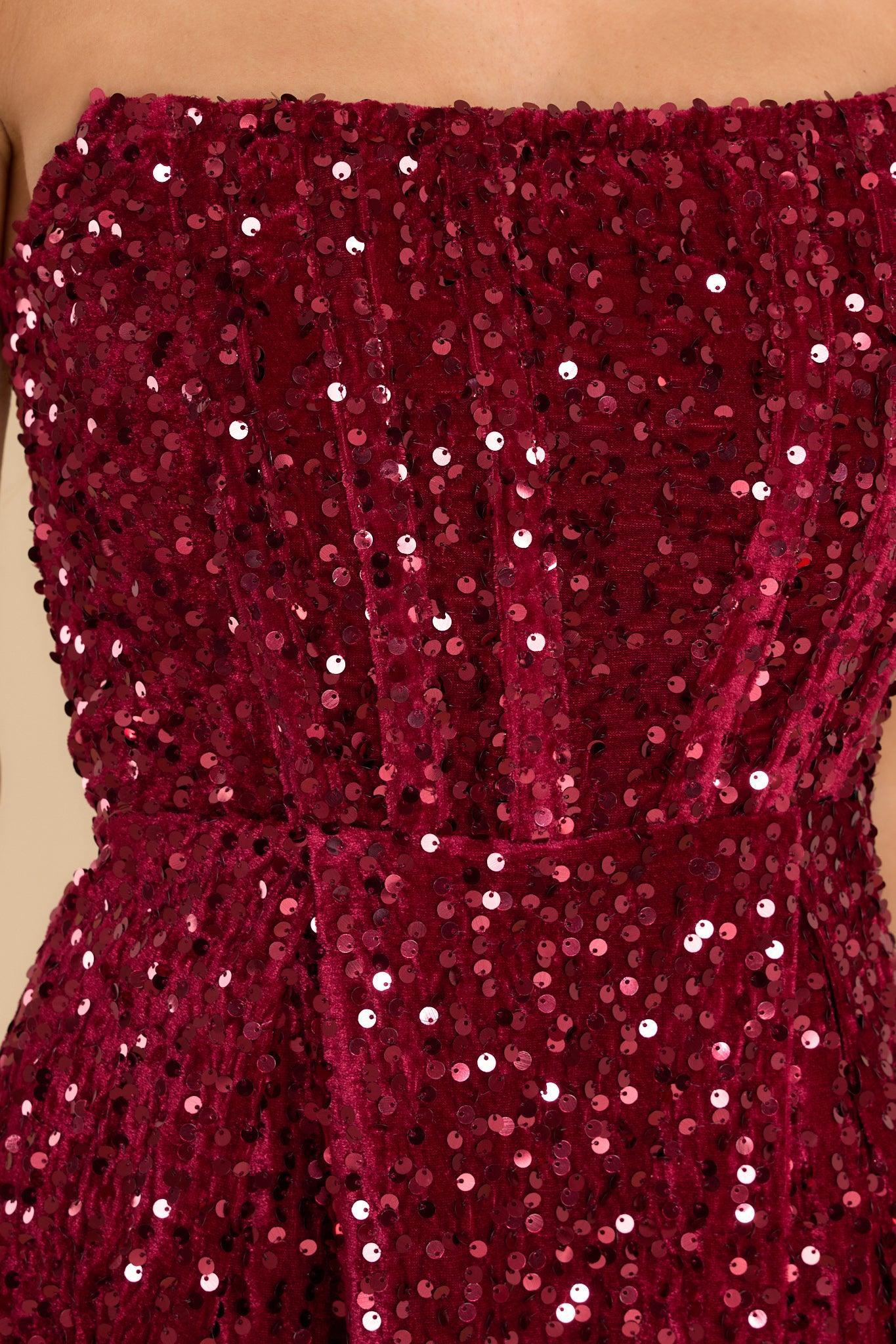 Where I Am Wine Sequin Mini Dress Red Product Image