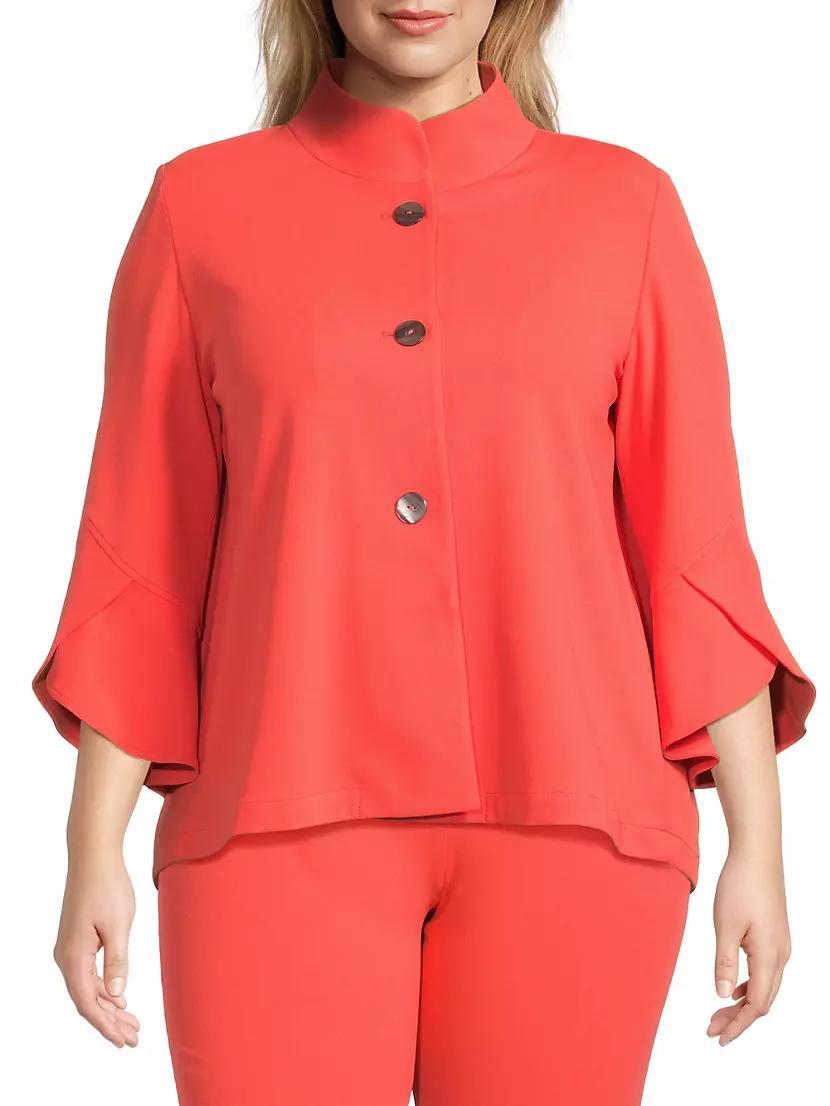 Womens Crepe Cropped-Sleeve Jacket Product Image