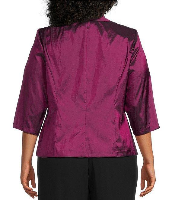 Alex Evenings Plus Size 3/4 Sleeve Collared V-Neck Taffeta Blouse Product Image