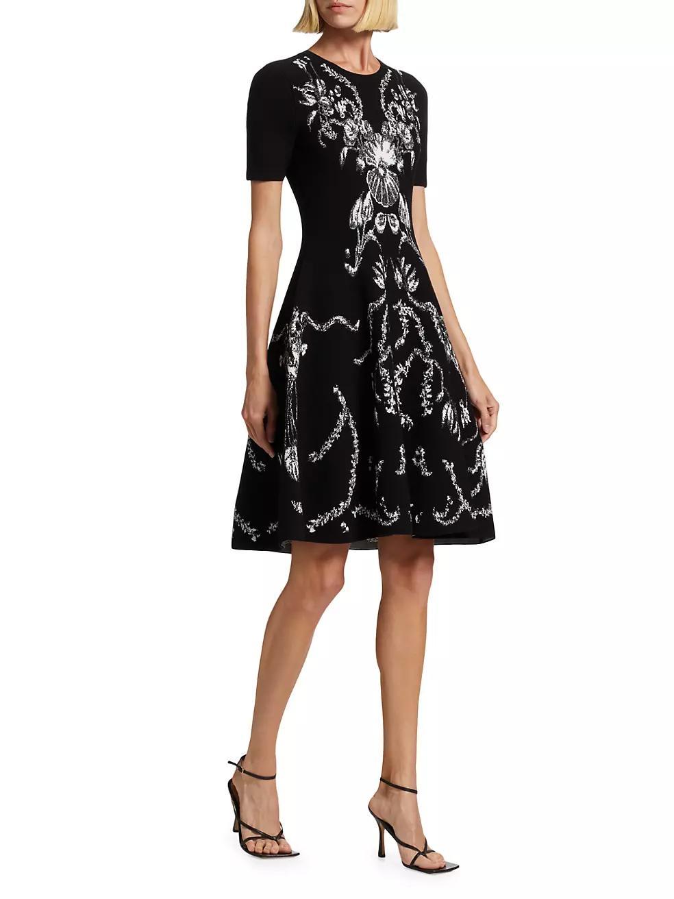 Damask Jacquard Knit Fit & Flare Dress Product Image