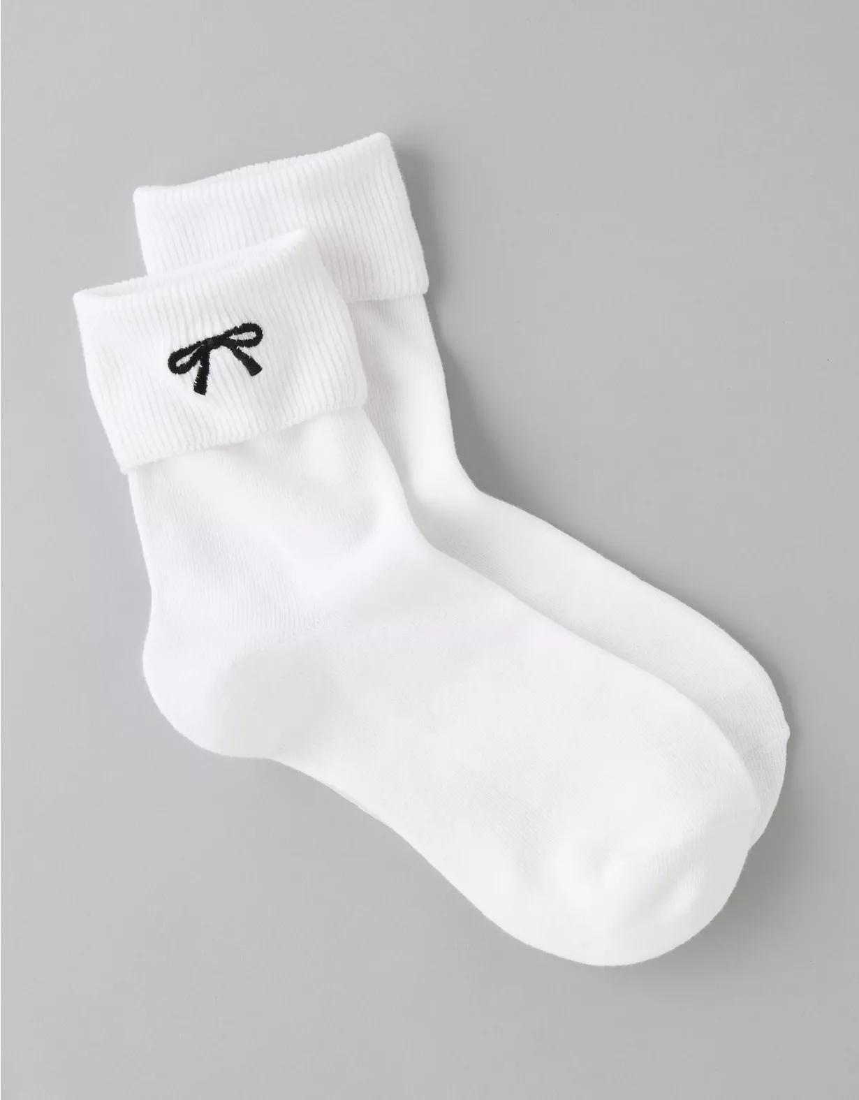 AE Foldover-Cuff Cropped Crew Socks Product Image